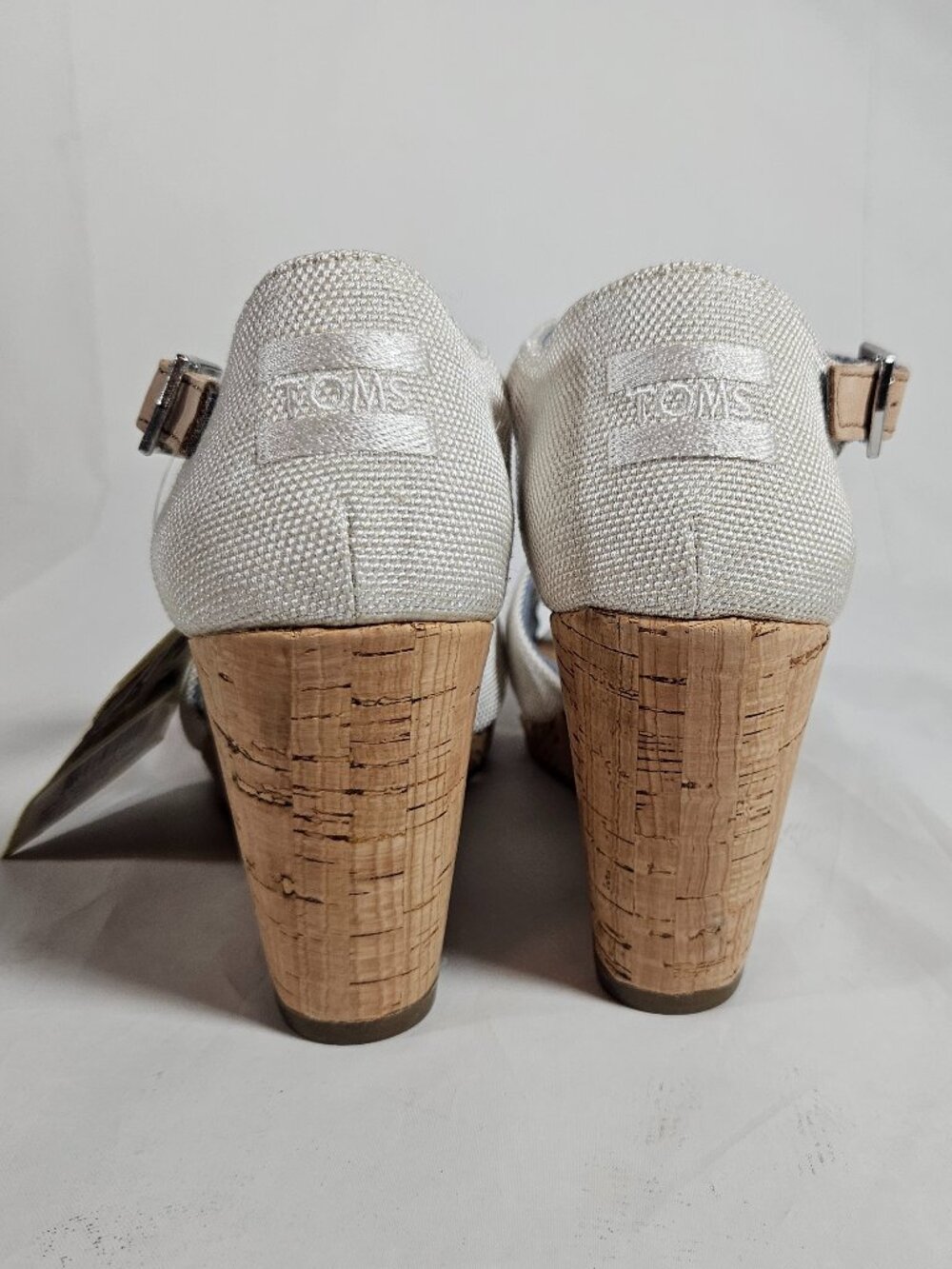 Toms Sienna Cork Wedge Heels Sandals Women's Size 8.5 Natural Yarn Dye Tan - Picture 2 of 9